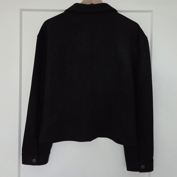 Frye Suede Like Button Front Jacket Stretch Womens M (Estimate) Black - Picture 2 of 9
